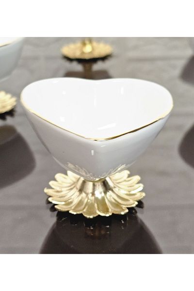 atabey home Casting Daisy Foot Heart Type Porcelain Delight Bowl & Sauce Bowl Set of 6 Real Gold Gilded
