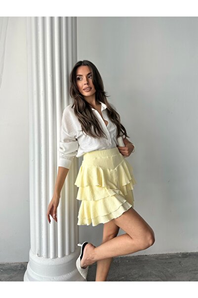 BE CHİC Women's High Waist Ruffled Mini Skirt with Shorts Sg9814