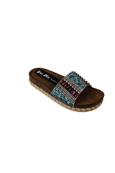 Yaz Kış Ayakkabı Yazkiş Women's Black Gold Beaded Stone 4cm Thick Sole Wrap Cork Sole Slippers