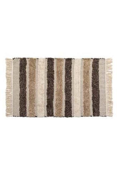 OEM Winter Decorative Cotton Rug Beige Brown with Stripes & Tassels 100 x 70 cm