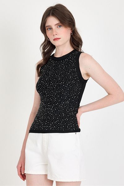Rays Black Stone Processing Detailed Halter Neck Knitted Undershirt 0349