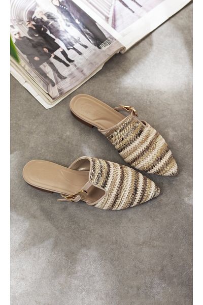 Adım Adım Women's Straw Knitted Closed Front Flat Slippers