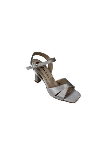 Yaz Kış Ayakkabı Yazkiş Women Black Silver Satin Cross Strap 9cm Goblet Heel Ankle Strap Shoes