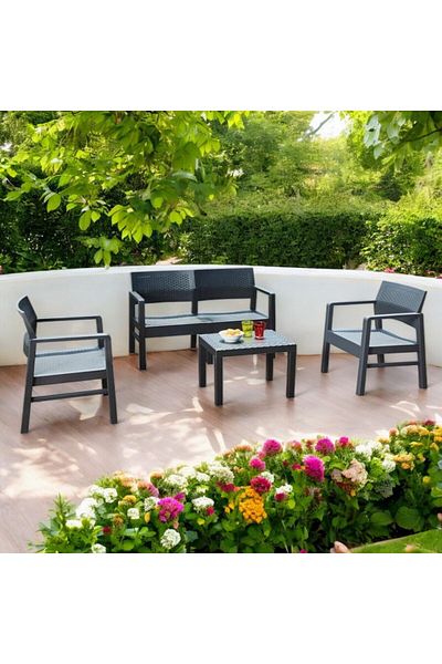 Progarden Set grădină/terasă KILIMANJARO, 4 piese, polipropilenă, antracit, 2 canapele, 2 scaune, masă, perne