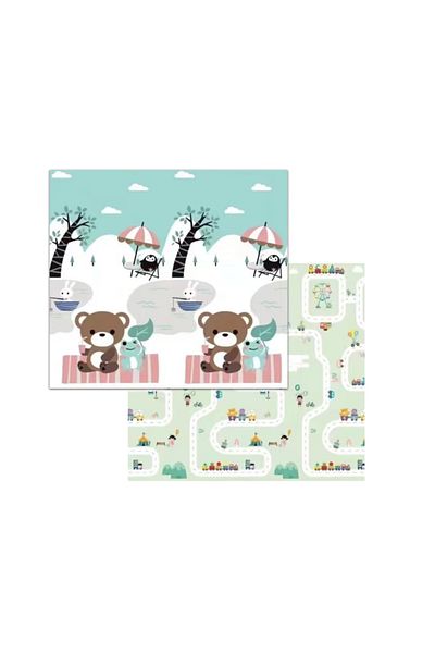 OEM Foldable play mat, shockproof XPE foam, reversible, teddy bear pattern