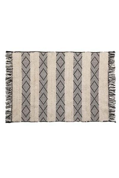 OEM Winter Decorative Rug - Beige and Black Cotton with Stripes & Tassels 110 x 80 cm
