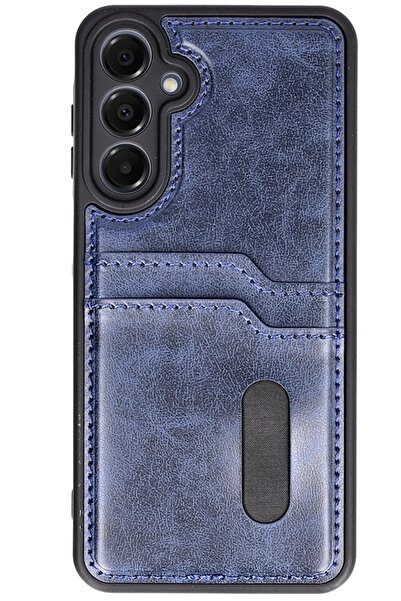 NewFace حافظة سامسونج جالاكسي S24 FE حافظة جلدية مع بطاقة سارة - أزرق داكن YKTSN