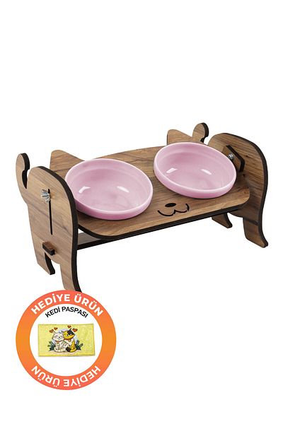 GOBYPET Wooden Cat Food Ceramic Water Bowl Stand, Cat Food Bowl, Gift Cat Carpet