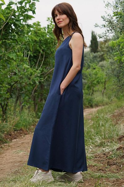 Defne&Apollon İpekçilik Luna Bold – Thick Strap Dress – Navy Blue