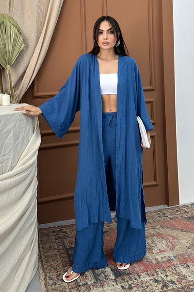 spirituel Women's Split Seersucker Double Kimono Set