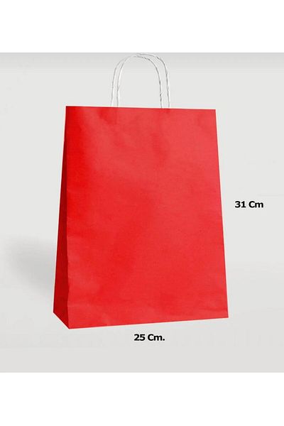 Happyland Red Cardboard Bag Medium Size Twist Handle 25 Pieces 25X12X31 cm