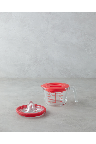 Hecha Cam Narenciye Sıkacaklı Ölçü Kabı Mutfak Gereci 500 ml Kırmızı