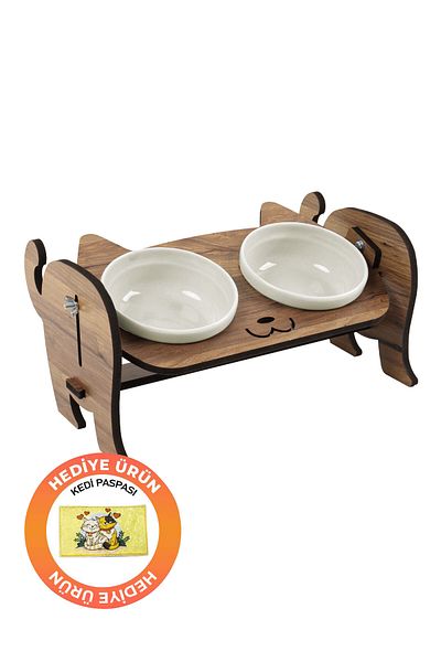 GOBYPET Wooden Cat Food Ceramic Water Bowl Stand, Cat Food Bowl, Gift Cat Carpet