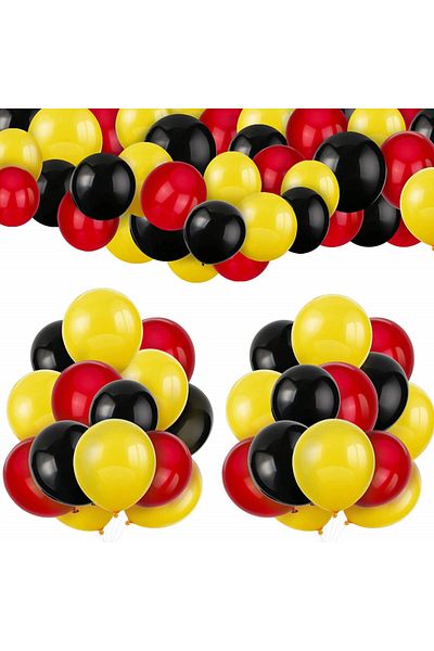 Qpout Set of 60 Qpout balloons, latex, red/yellow/black, 30 cm