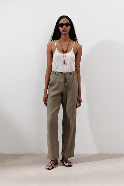 Manuka Linen Barrel Pants Khaki