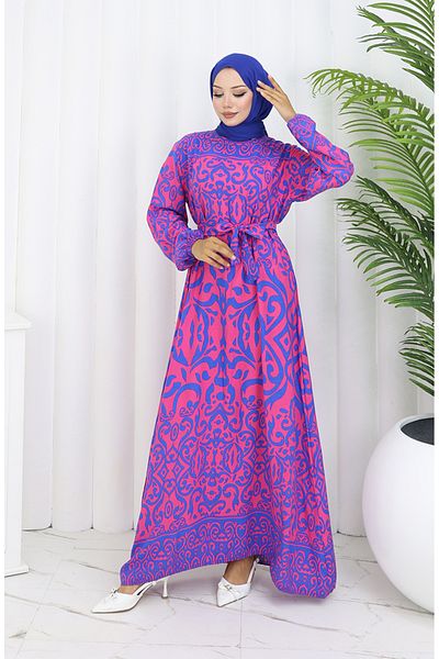 sefamerve Φόρεμα με μοτίβο ζωσμένο 2091-01 Fuchsia Saks