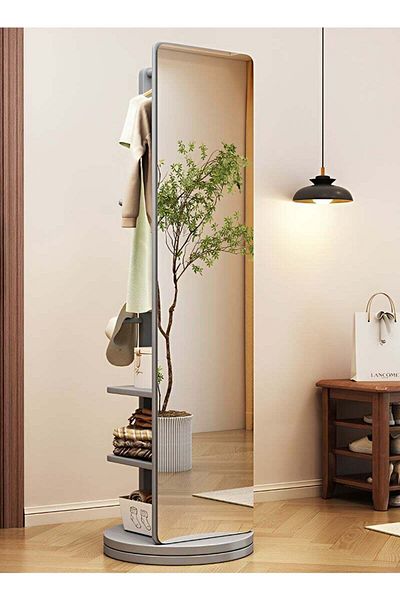 Taimi 360 Degree Rotating Floor Mirror and 2 in 1 Coat Rack for Bedroom and Living Room 166x56cm Grey