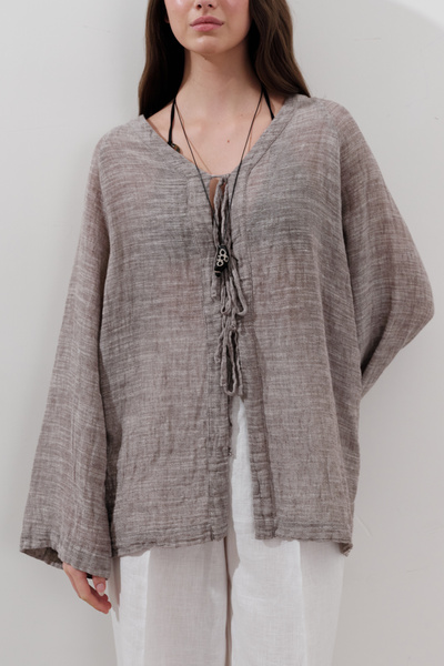 Manuka Linen Mixed Tie-Dye Bluz Brown