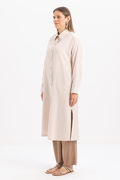 ALLDAY Taş-Yırtmaçlı Patlı Uzun Gömlek