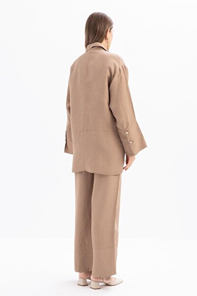 ALLDAY Mink-Wide Folded Slit Linen Trousers Suit