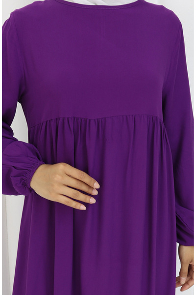 sefamerve Belden Büzgülü Elbise 4102-05 Mor