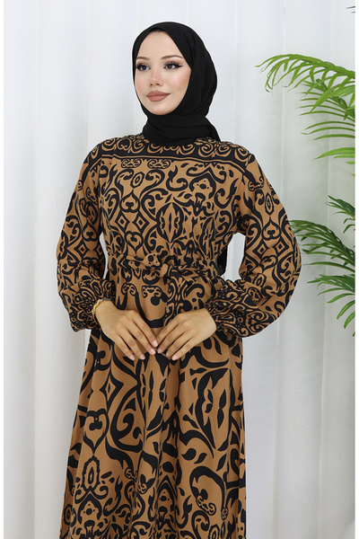 sefamerve Φόρεμα με σχέδιο ζωσμένο 2091-07 Μαύρο Ταν