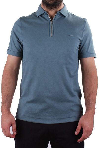 Twister Jeans Twister 2298 Tricou pentru bărbați, verde, cu mânecă scurtă, cu tăietură normală, din bumbac, cu fermoar, cu gât polo