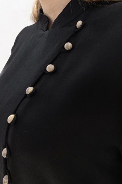 ALLDAY Siyah-Yarım Patlı Yırtmaçlı Keten Tunik