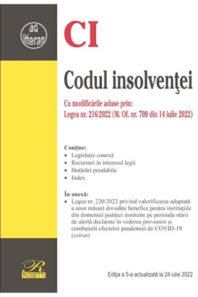 Editura Rosetti Codul insolventei. Cu modificarile aduse prin Lege
