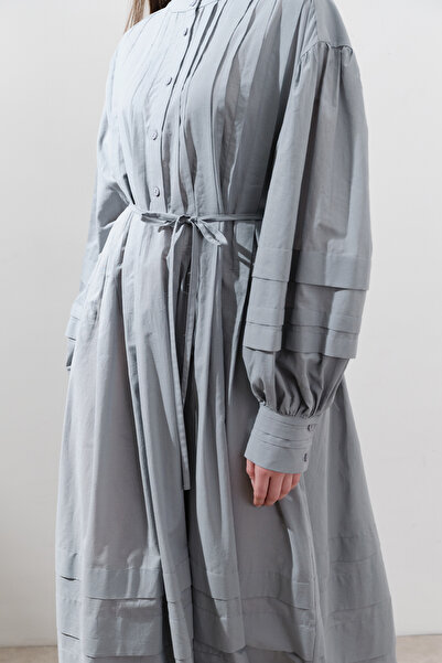 Manuka NERVÜRLÜ GENİŞ ELBİSE MAVİ