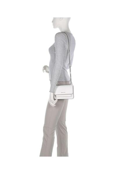 Michael Kors Women's Chain Shoulder Strap Magnetic Closure Metallic Logo Embossed Leather White Shoulder Bag with Extra Inner Pocket