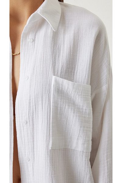 THIFF GYMWEAR Cămașă de muselină de bază oversize pentru femei, cu buzunare