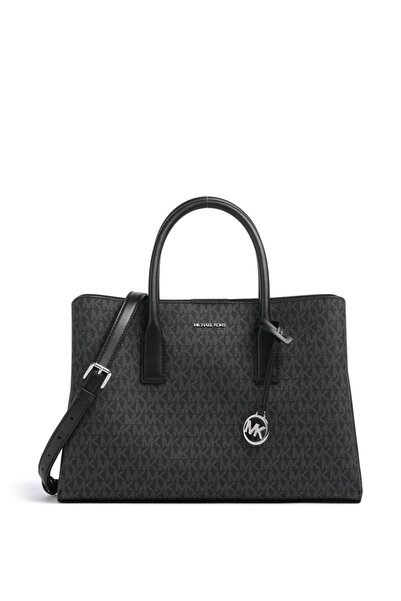 Michael Kors Women's Leather Mk Text Pattern Short Handle Wide Black Shoulder Bag 30S5S9Rs3V-Black