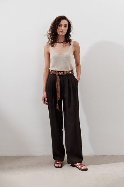 Manuka Linen Pleated Wide Pants Bitter Brown