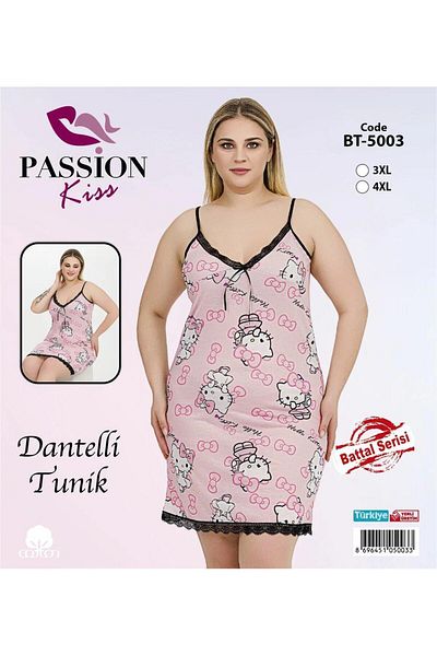 Emir Store Large Size Women's Nightgown Dress with Rope Strap