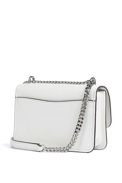Michael Kors Women's Chain Shoulder Strap Magnetic Closure Metallic Logo Embossed Leather White Shoulder Bag with Extra Inner Pocket