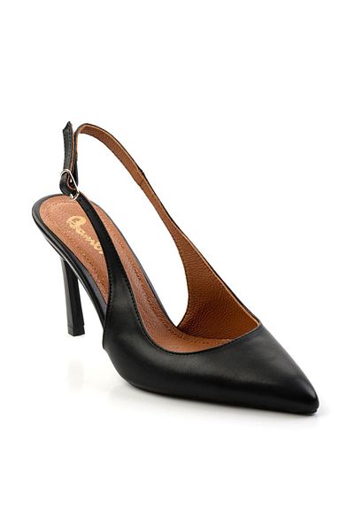 Bambi Black Leather Women's Classic Heeled Shoes K01507160103