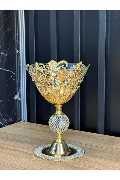 ZEKİ HEDİYELİK Cam Kase – Metal Ayaklı Taşlı Sunumluk