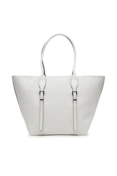 Michael Kors Women's Wide Zipper Closure Belt Detail Mk Written White Shoulder Bag 30R5S9Ot7V-Optallum