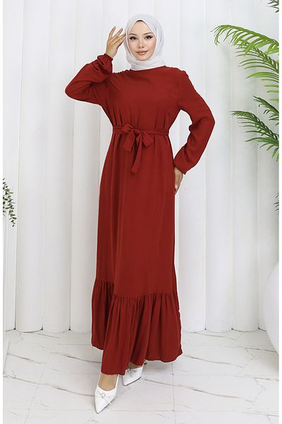 sefamerve Skirt Ruffled Belted Dress 4103-02 Red