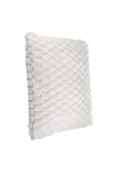Jumbo Decorative Cushion Faux Fur Ecru with Embossed Pattern for Sofa 60 x 60 cm