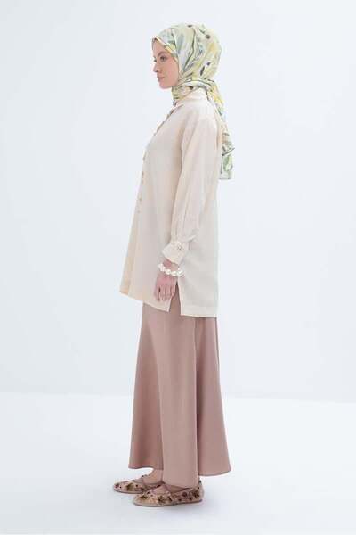 ALLDAY Light Beige-Ruffled Slit Shirt