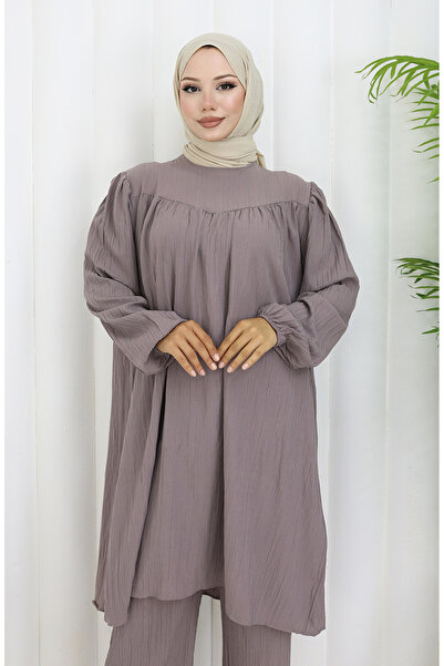 sefamerve Drawstring Tunic Trousers Double Suit 2089-03 Mink