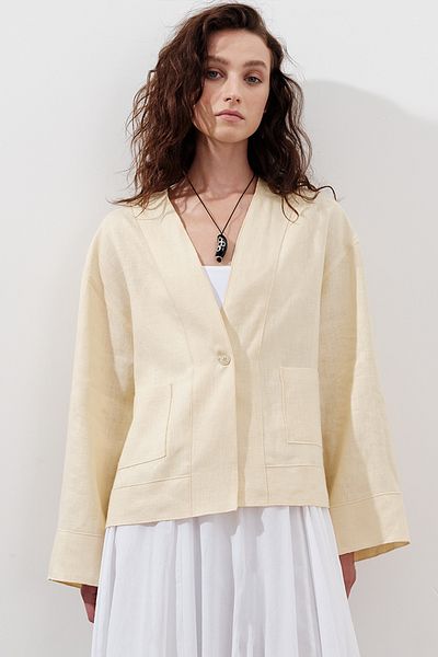 Manuka Linen Single Button Bluz Yellow