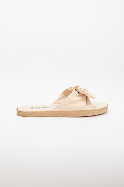 BOUIS Women's Cream Daily Bow Comfortable Stylish Lightweight Durable Sea Pool Beach House Slippers with Inner Pad