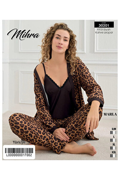 Butik MİHRA 30201 طقم بيجامة ليوبارد مع ثوب نوم