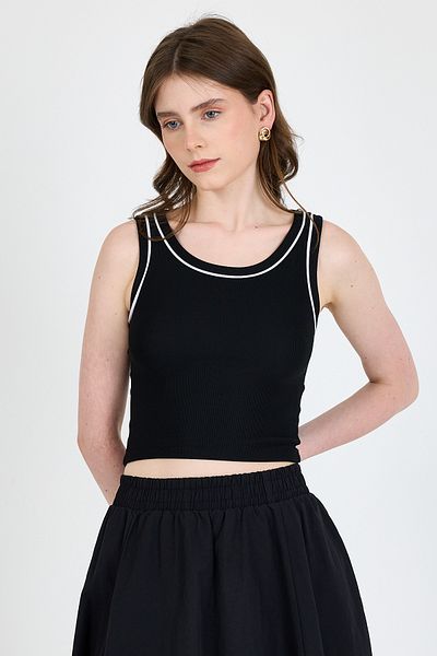 Rays Black Stripe Detailed Knitted Crop Tank Top 1049