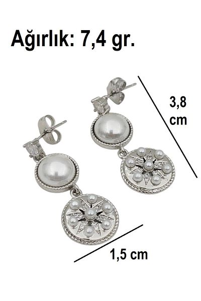 Siya Silver Vip Series Zircon Stone and Pearl Design Dangle Steel Earrings - 3.8 cm