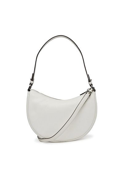 Michael Kors Women's Detachable and Adjustable Shoulder Strap Zipper Closure Metallic Logo Embossed Leather White