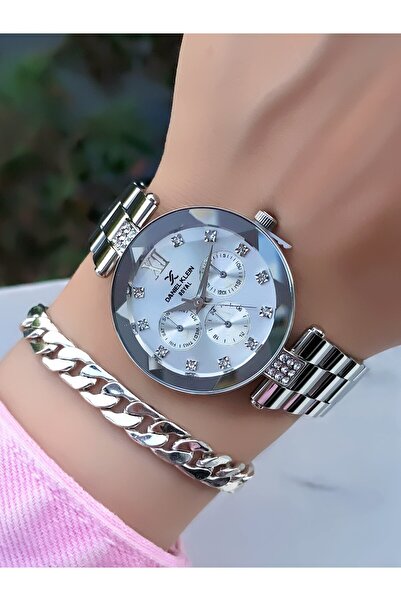 Daniel Klein Orijinal Kesme Cam Su Geçirmez Kadın Kol Saati Gümüş Renk Çelik Kordon Bileklik Hediye DKD23C1